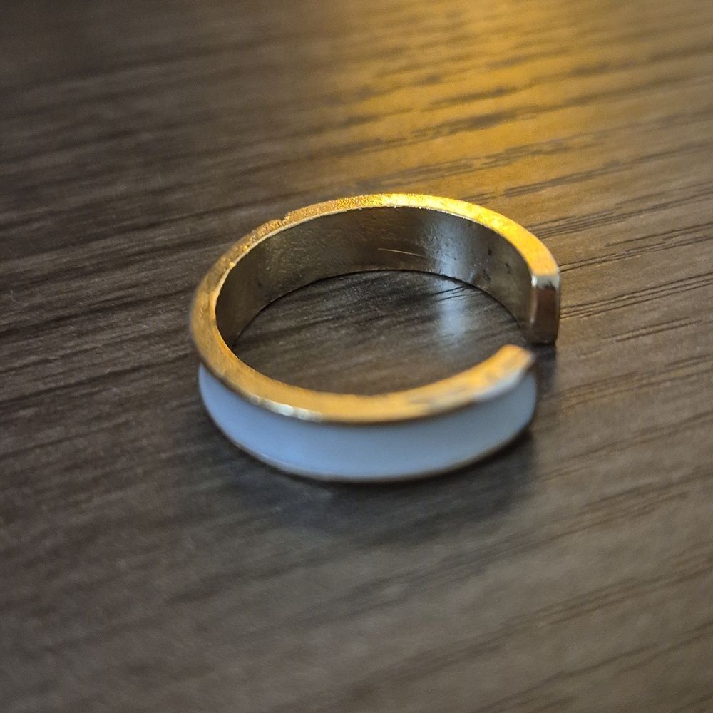 ♡♡♡  Gold-Plated White Enamel Cuff Ring | Industrial Ring Style